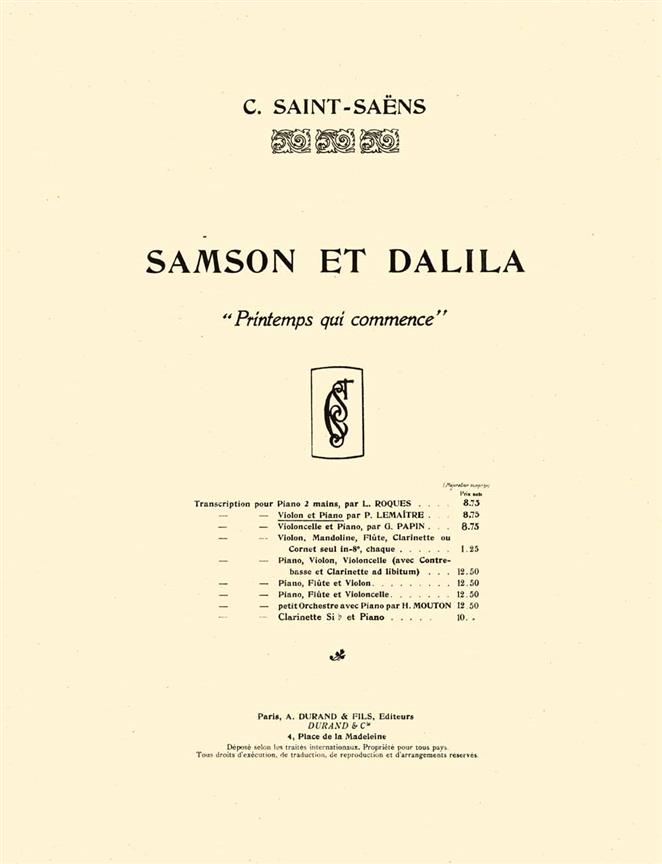 Samson Et Dalila N 6 Printemps Qui Commence